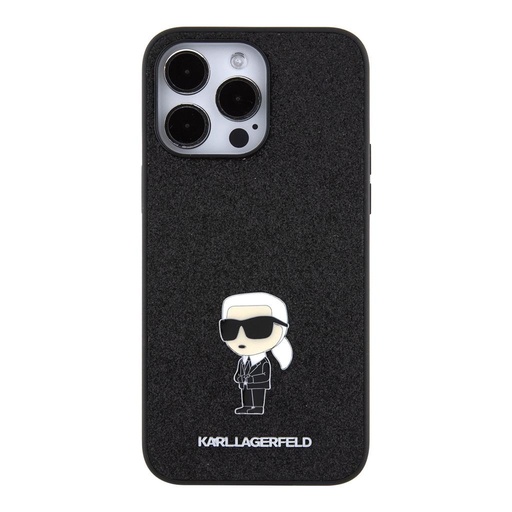 Apple iPhone 15 Pro Max Karl Lagerfeld Fixed Glitter Metal Ikonik tok (Fekete) – KLHCP15XGKNPSK