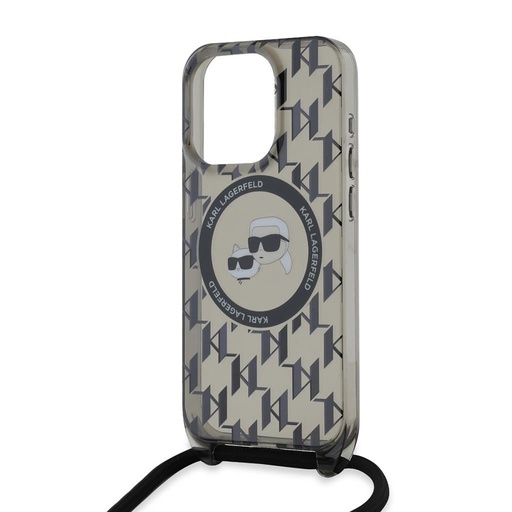 Apple iPhone 15 Pro Max Karl Lagerfeld IML Monogram Crossbody K&CH Heads MagSafe tok (Fekete) – KLHMP15XHCKCKLCK