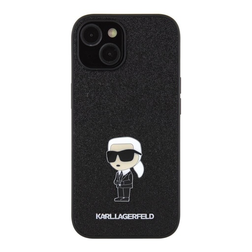 Apple iPhone 15 Karl Lagerfeld Fixed Glitter Metal Ikonik tok (Fekete) – KLHCP15SGKNPSK