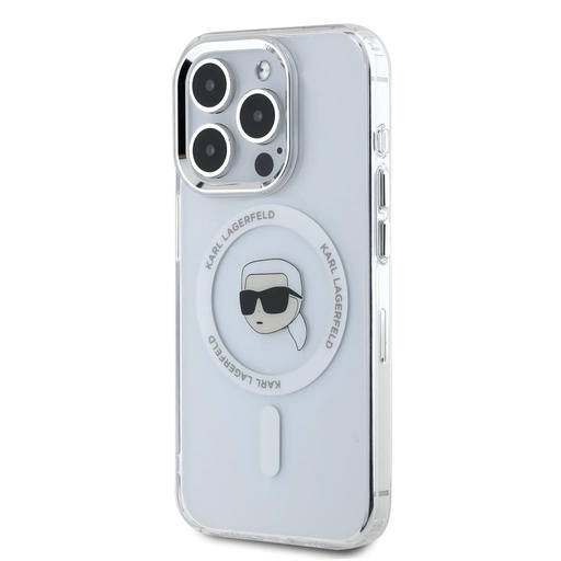 Apple iPhone 15 Pro Max Karl Lagerfeld IML Karl Head Metal Frame MagSafe tok (Átlátszó) – KLHMP15XHLSKIH