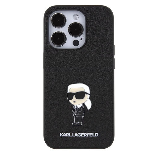Apple iPhone 15 Pro Karl Lagerfeld Fixed Glitter Metal Ikonik tok (Fekete) – KLHCP15LGKNPSK