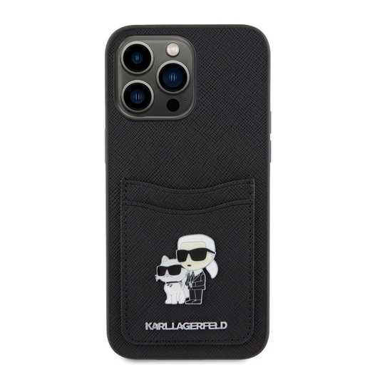 Apple iPhone 15 Pro Max Karl Lagerfeld PU Saffiano Card Slot Metal Karl and Choupette tok (Fekete) – KLHCP15XSAPKCNPK