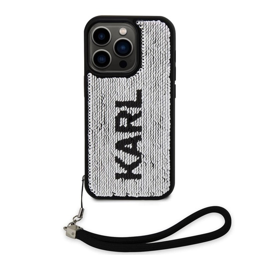 Apple iPhone 15 Pro Max Karl Lagerfeld Sequins Reversible tok (Fekete/Ezüst) – KLHCP15XPSQRKS