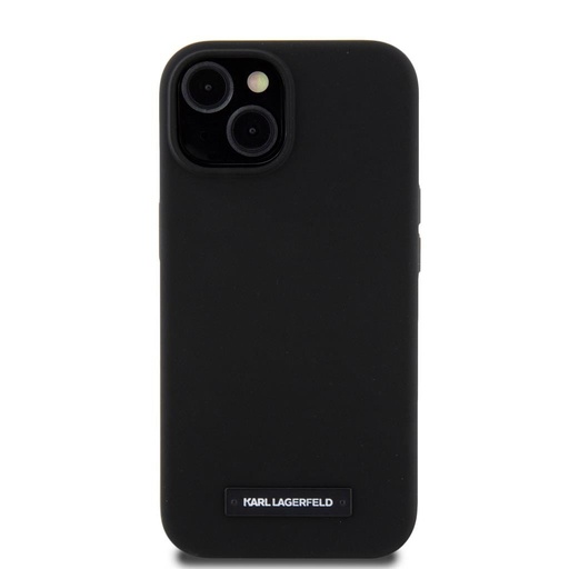 Apple iPhone 15 Black Karl Lagerfeld Liquid Silicone Plaque MagSafe tok (Fekete) – KLHMP15SSLMP1K