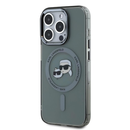 Apple iPhone 15 Pro Karl Lagerfeld IML K&CH Heads Metal Frame MagSafe tok (Fekete) – KLHMP15LHLSKCK