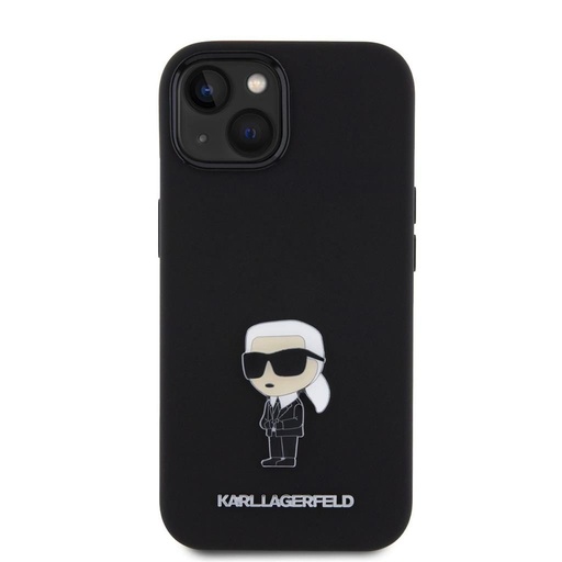 Apple iPhone 15 Black Karl Lagerfeld Liquid Silicone Metal Ikonik tok (Fekete) – KLHCP15SSMHKNPK