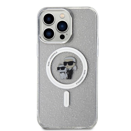 Apple iPhone 15 Pro Max Karl Lagerfeld IML Glitter Karl and Choupette MagSafe tok (Átlátszó) – KLHMP15XHGKCNOT