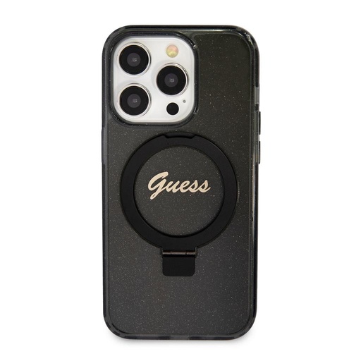 Apple iPhone 15 Pro Max Guess IML Ring Stand Glitter MagSafe tok (Fekete) - GUHMP15XHRSGSK