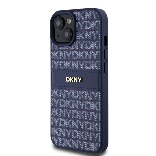 Apple iPhone 15 DKNY PU Leather Repeat Pattern Tonal Stripe hátlap tok (Kék - DKHCP15SPRTHSLB)