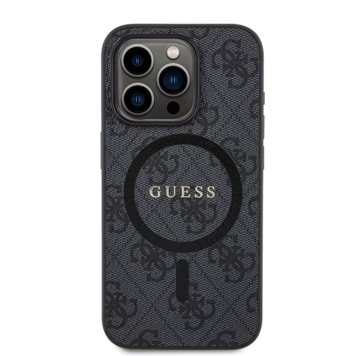 Apple iPhone 15 Pro Guess PU Leather 4G Colored Ring MagSafe tok (Fekete) - GUHMP15LG4GFRK
