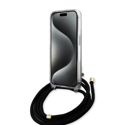 Apple iPhone 15 Guess IML 4G Crossbody Strap tok (Fekete) - GUHCP15SHC4SEK