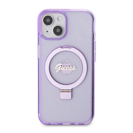 Apple iPhone 15 Guess IML Ring Stand Glitter MagSafe tok (Lila) - GUHMP15SHRSGSU