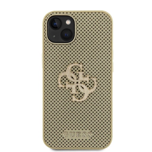 Apple iPhone 15 Guess PU Perforált 4G Glitter Metal Logo tok (Arany) - GUHCP15SPSP4LGD
