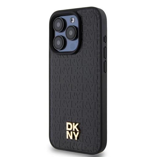 Apple iPhone 15 Pro Max DKNY PU Leather Repeat Pattern Stack Logo MagSafe hátlap tok (Fekete)