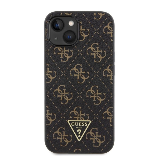 Apple iPhone 15 Guess PU Leather 4G Triangle Metal Logo tok (Fekete) - GUHCP15SPG4GPK
