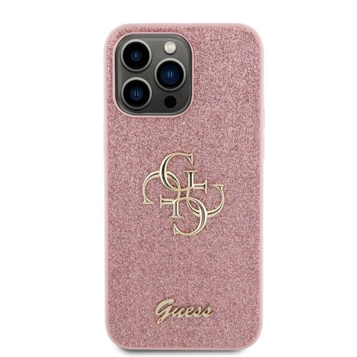 Apple iPhone 15 Pro Max Guess PU Fixed Glitter 4G Metal Logo tok (Rózsaszín) - GUHCP15XHG4SGP