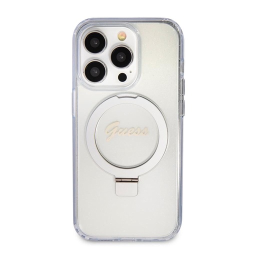 Apple iPhone 15 Pro Guess IML Ring Stand Glitter MagSafe tok (Átlátszó) - GUHMP15LHRSGSD
