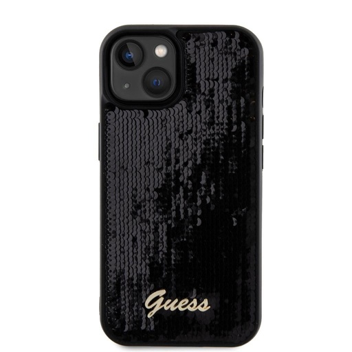 Apple iPhone 15 Guess Sequin Script Logo tok (Fekete) - GUHCP15SPSFDGSK