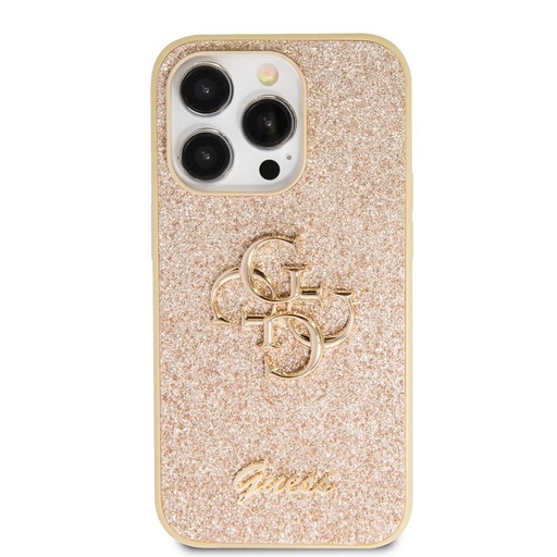 Apple iPhone 15 Pro Max Guess PU Fixed Glitter 4G Metal Logo tok (Arany) - GUHCP15XHG4SGD