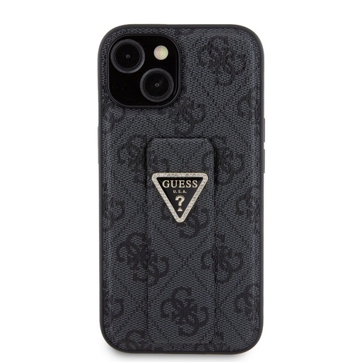 Apple iPhone 15 Guess PU Grip Stand Strass Triangle tok (Fekete) - GUHCP15SPGS4TDK