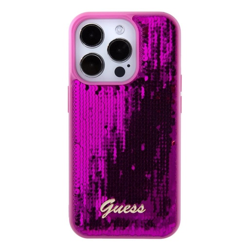Apple iPhone 15 Guess Sequin Script Logo tok (Magenta) - GUHCP15SPSFDGSF