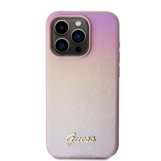 Apple iPhone 15 Pro Max Guess PU Leather Iridescent Metal Script tok (Rózsaszín) - GUHCP15XPSAIRSP