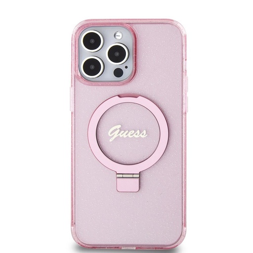 Apple iPhone 15 Pro Max Guess IML Ring Stand Glitter MagSafe tok (Rózsaszín) - GUHMP15XHRSGSP