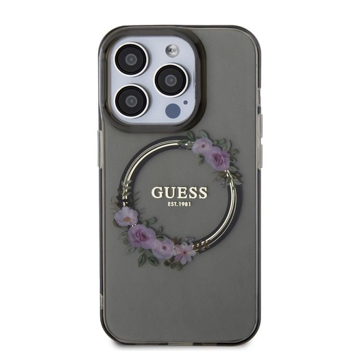 Apple iPhone 15 Pro Max Guess Flowers Ring MagSafe tok (Fekete) - GUHMP15XHFWFCK