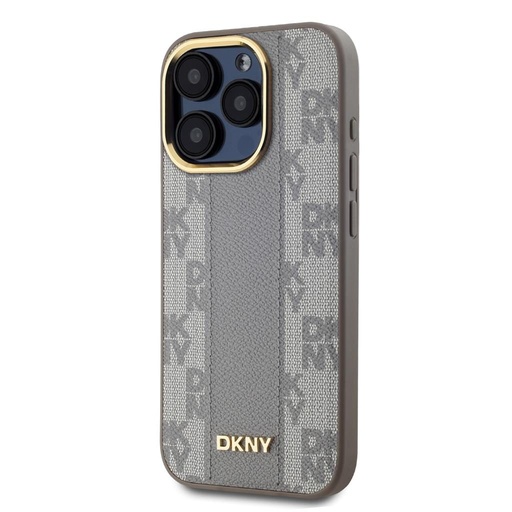 Apple iPhone 15 Pro DKNY PU Leather Checkered Pattern Magsafe hátlap tok (Bézs - DKHMP15LPCPVSLE)