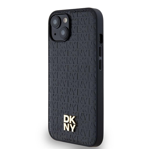 Apple iPhone 15 DKNY PU Leather Repeat Pattern Stack Logo MagSafe hátlap tok (Fekete - DKHMP15SPSHRPSK)