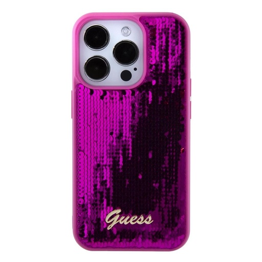 Apple iPhone 15 Pro Guess Sequin Script Logo tok (Magenta) - GUHCP15LPSFDGSF