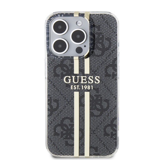 Apple iPhone 15 Pro Guess IML 4G Gold Stripe tok (Fekete) - GUHCP15LH4PSEGK