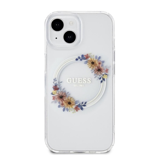 Apple iPhone 15 Guess Flowers Ring MagSafe tok (Átlátszó) - GUHMP15SHFWFCT