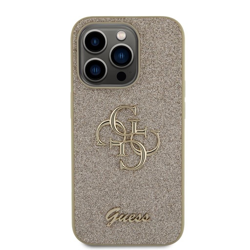 Apple iPhone 15 Pro Guess PU Fixed Glitter 4G Metal Logo tok (Arany) - GUHCP15LHG4SGD