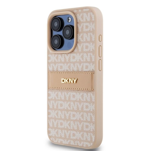 Apple iPhone 15 Pro DKNY PU Leather Repeat Pattern Tonal Stripe hátlap tok (Rózsaszín - DKHCP15LPRTHSLP)