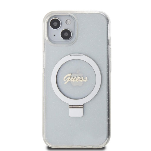 Apple iPhone 15 Guess IML Ring Stand Glitter MagSafe tok (Átlátszó) - GUHMP15SHRSGSD