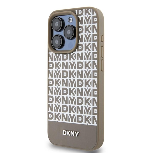 Apple iPhone 15 Pro DKNY PU Leather Repeat Pattern Bottom Stripe MagSafe hátlap tok (Barna - DKHMP15LPSOSPW)