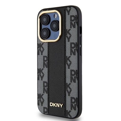 Apple iPhone 15 Pro Max DKNY PU Leather Checkered Pattern Magsafe hátlap tok (Fekete - DKHMP15XPCPVSLK)