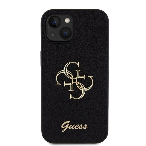 Apple iPhone 15 Guess PU Fixed Glitter 4G Metal Logo tok (Fekete) - GUHCP15SHG4SGK