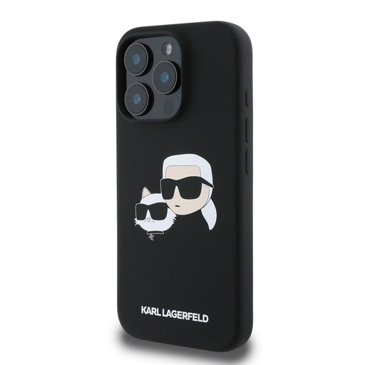 Apple iPhone 16 Pro Karl Lagerfeld Liquid Silicone Double Heads MagSafe tok (Fekete) – KLHMP16LSKCHPPLK
