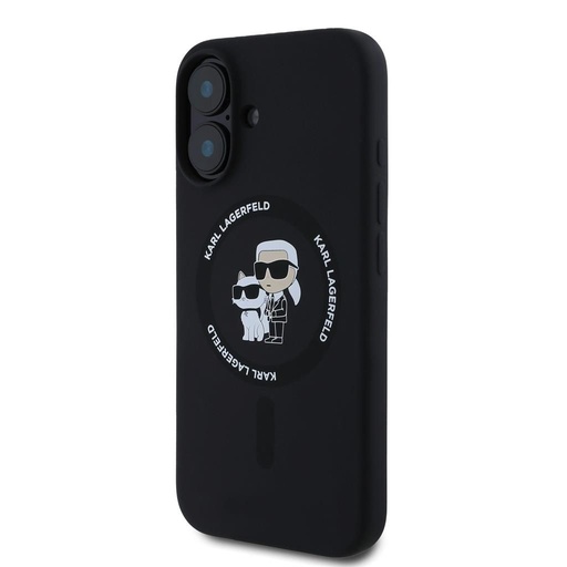 Apple iPhone 16 Karl Lagerfeld Liquid Silicone Karl and Choupette MagSafe tok (Fekete) – KLHMP16SSCMKCRHK