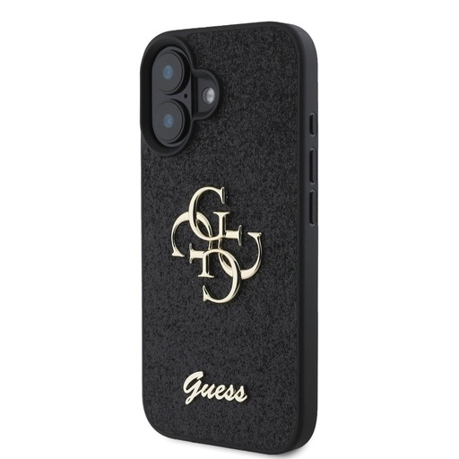 Apple iPhone 16 Guess PU Fixed Glitter 4G Metal Logo tok (Fekete) - GUHCP16SHG4SGK