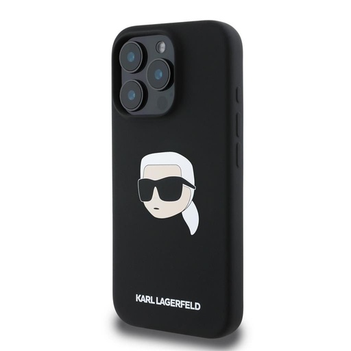 Apple iPhone 16 Pro Black Karl Lagerfeld Liquid Silicone Karl Head MagSafe tok (Fekete) – KLHMP16LSKHPPLK
