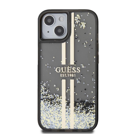 Apple iPhone 15 Guess Liquid Glitter Gold Stripe tok (Fekete) - GUHCP15SLFCSEGK