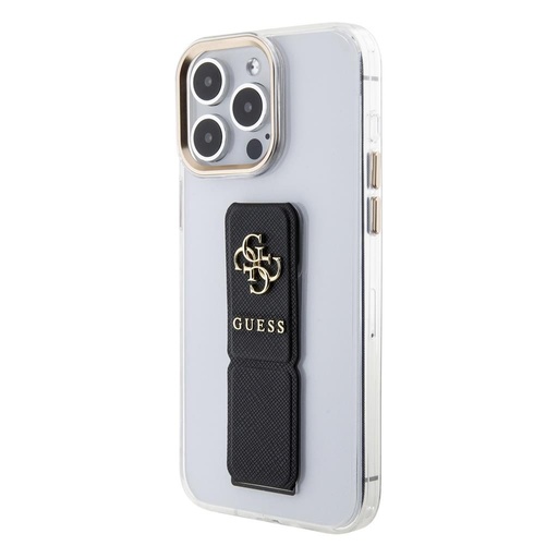 Apple iPhone 15 Pro Guess PU Grip Stand 4G Metal Logo tok (Fekete) - GUHCP15LHGSSA4K