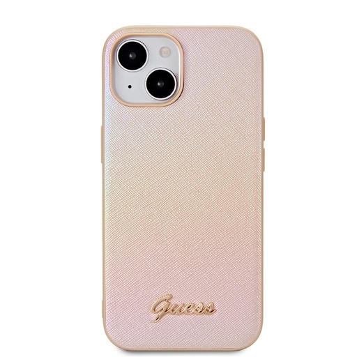 Apple iPhone 15 Guess PU Leather Iridescent Metal Script tok (Arany) - GUHCP15SPSAIRSD