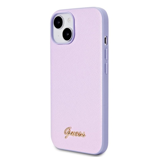 Apple iPhone 15 Guess PU Leather Iridescent Metal Script tok (Lila) - GUHCP15SPSAIRSU