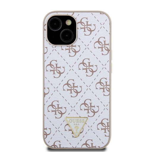 Apple iPhone 15 Guess PU Leather 4G Triangle Metal Logo tok (Fehér) - GUHCP15SPG4GPH