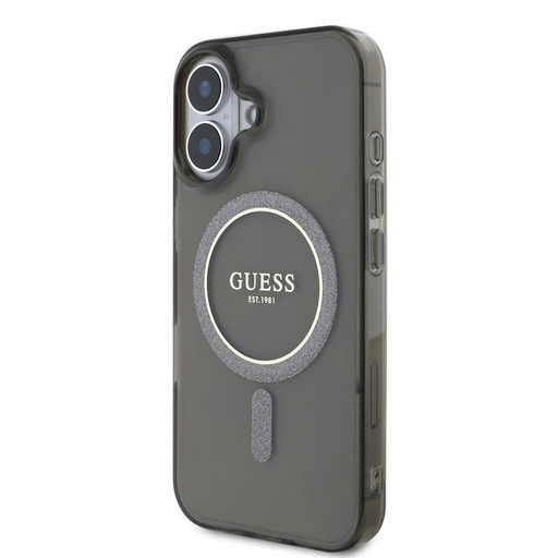 Apple iPhone 16 Guess IML Glitter Ring MagSafe tok (Fekete) - GUHMP16SHFGEREK
