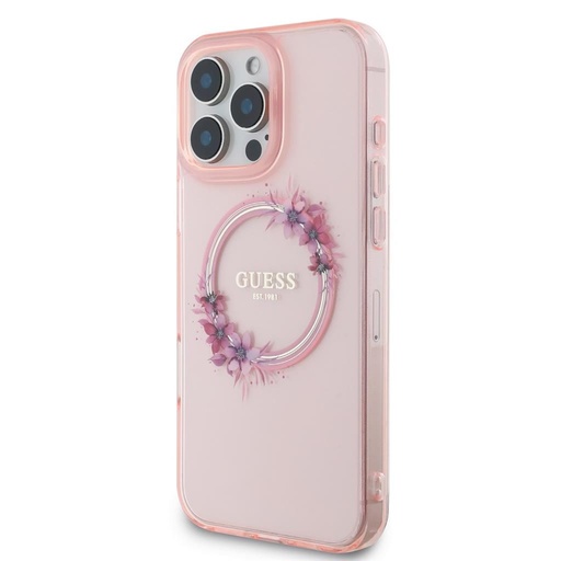 Apple iPhone 16 Pro Guess IML Flowers Ring MagSafe tok (Rózsaszín) - GUHMP16LHFWFCP